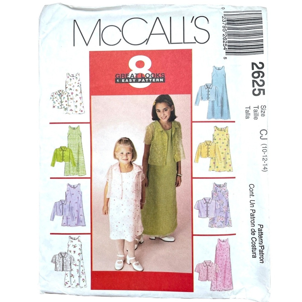 McCalls Sewing Pattern 2625 Dress Jacket Girls Size 10-14 Uncut 8 Looks Easy